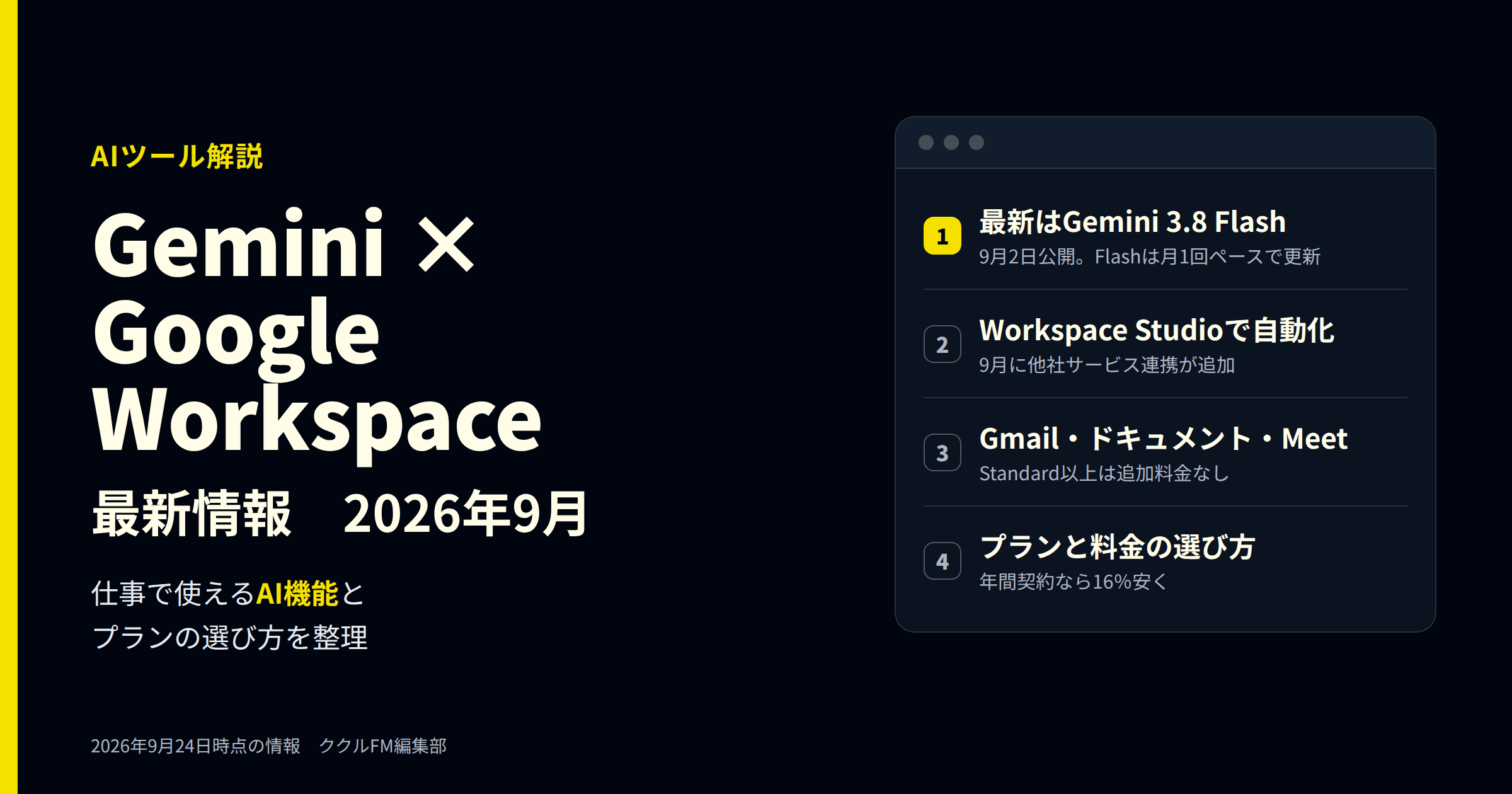 Geminiの最新情報とGoogle Workspaceを解説する記事のアイキャッチ